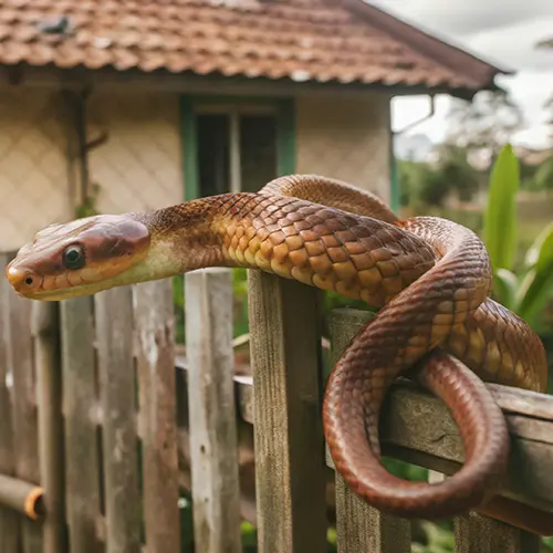 Snake on top of a fence in someone's backyard